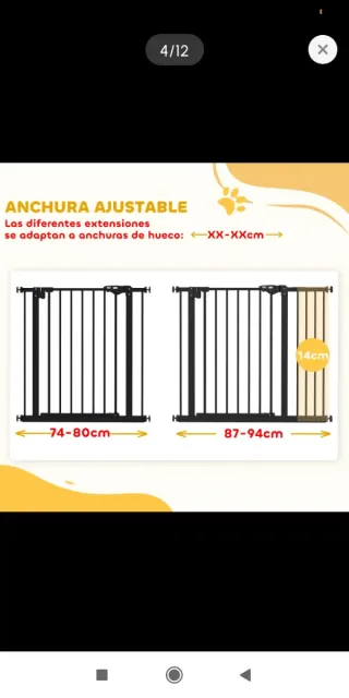 Barrera de seguridad reja perros 74-94cm extensión