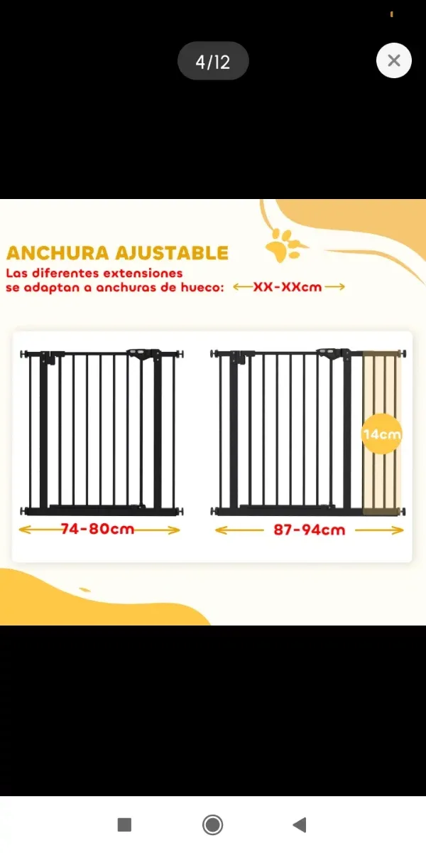 Barrera de seguridad reja perros 74-94cm extensión