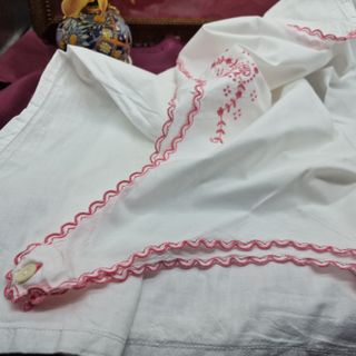 Camisón Vintage Algodón Blanco Bordado Rosa