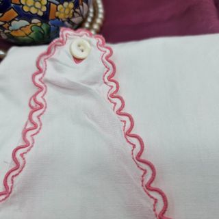 Camisón Vintage Algodón Blanco Bordado Rosa