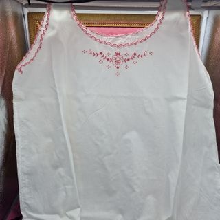 Camisón Vintage Algodón Blanco Bordado Rosa