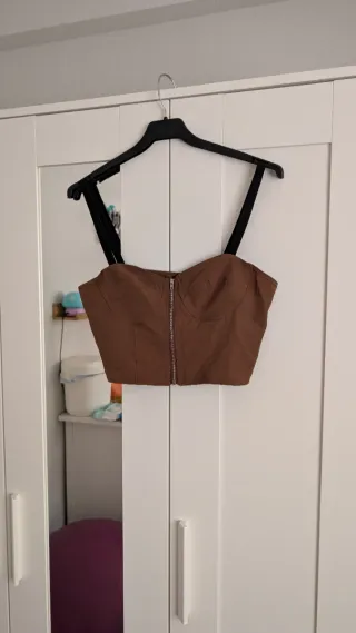 Top Corsé Marrón con Cremallera M mujer