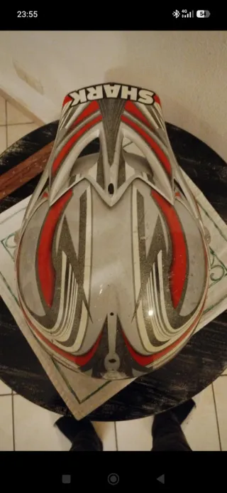 Casco Vintage Motocross Shark Argento Rosso