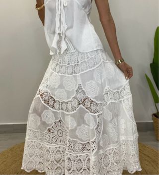 Falda larga crochet blanca