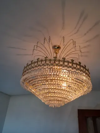 3 Lámparas de techo dorada y cristal