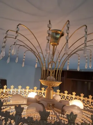 3 Lámparas de techo dorada y cristal