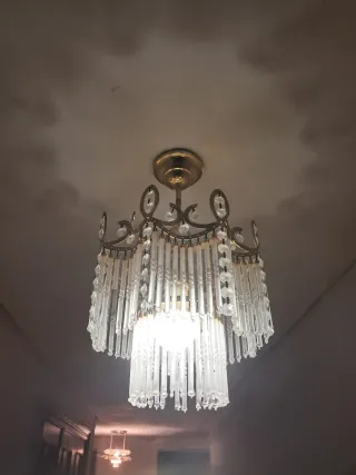 3 Lámparas de techo dorada y cristal