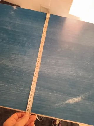 Mesa de cocina extensible azul y blanco