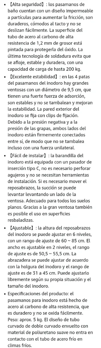 Asidero para inodoro sin montaje