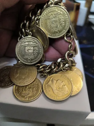 Esclava Plata Baño Oro 15 Monedas Bolivia