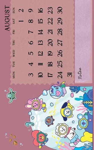 Calendario BTS escritorio BT21 2026/2027