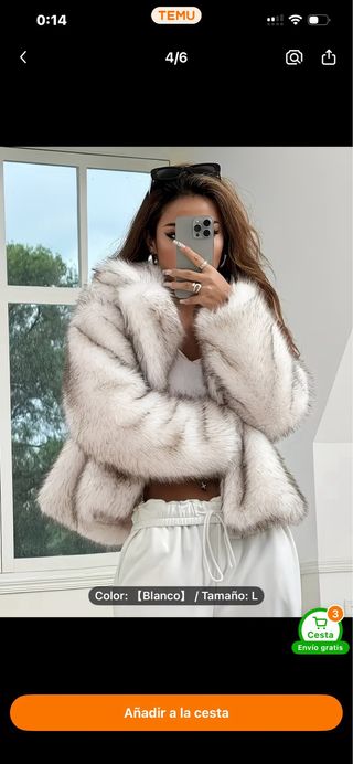 Chaqueta de pelo sintético gris y blanco