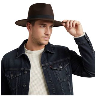 Sombrero Fieltro Marrón Ala Ancha Talla Única