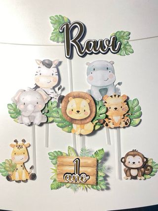 Topo de Bolo Safari Aquarelado - Topper para Tarta