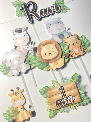 Topo de Bolo Safari Aquarelado - Topper para Tarta
