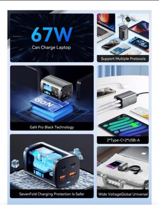 ESSAGER Cargador 67W 2USB-A + 2USB-C Gris