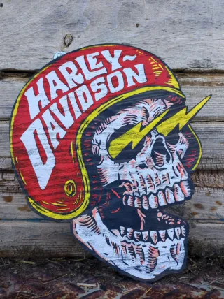 Cartel Calavera Harley Davidson Madera