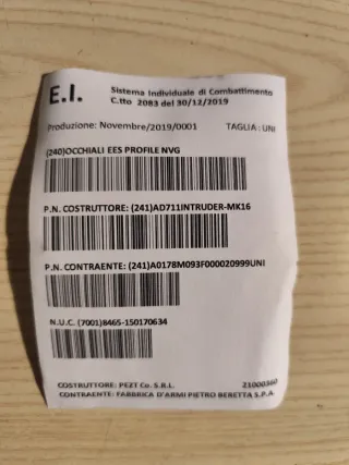 Occhiali Maschera Militare PeztCo BERETTA Nuovo