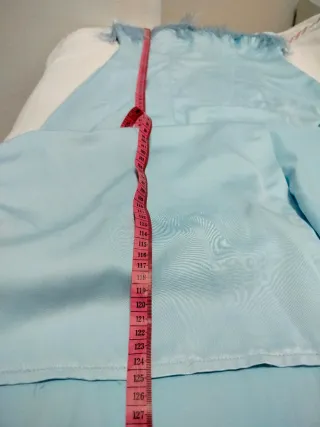 Vestido largo azul con plumas