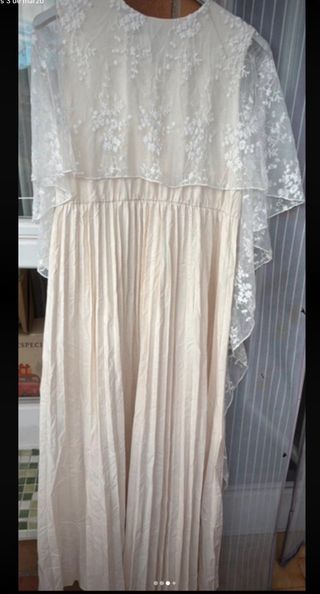 Vestido ceremonia beige/blanco talla L