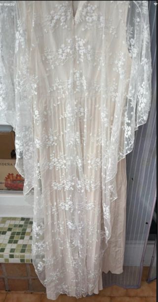 Vestido ceremonia beige/blanco talla L