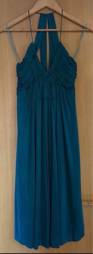 Vestido fiesta Mango azul petroleo.