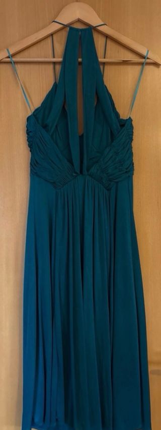 Vestido fiesta Mango azul petroleo.