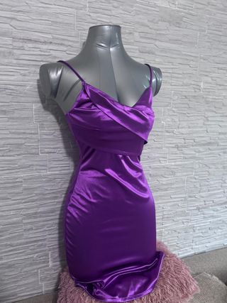 Vestido Midi Satinado Morado - Talla XS