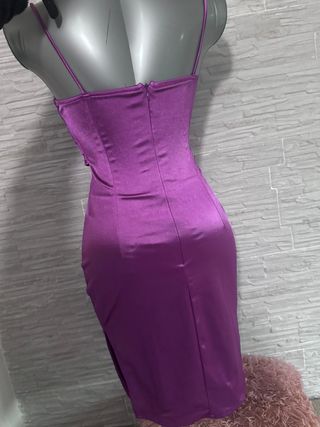Vestido Midi Satinado Morado - Talla XS