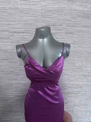 Vestido Midi Satinado Morado - Talla XS