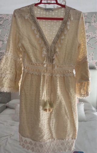 Vestido Ibicenco Beige/Blanco Talla L