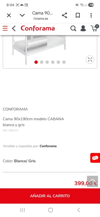 Cama Cabaña Madera Blanca y Gris