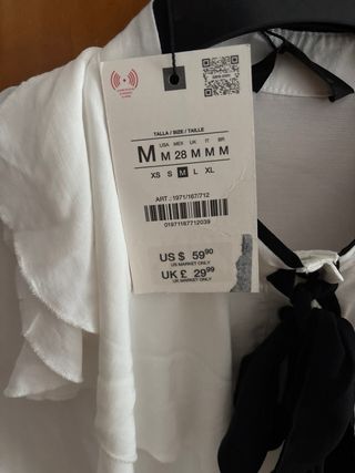 Blusa Zara Blanca Talla M con Lazos