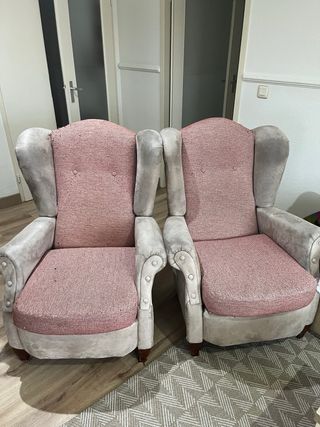 Pareja de sillones vintage rosa y beige