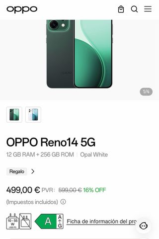 Oppo Reno14 5G 256GB versione IA verde, nuovo