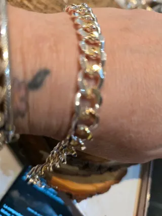 Pulsera eslabones plata bicolor