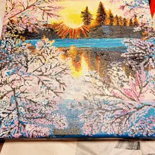 Quadro dipinto a mano casa con fiori