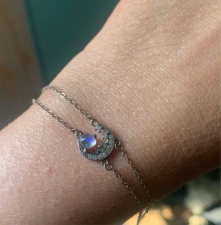Pulsera Plata Doble Cadena Piedra Luna