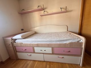 Cama juvenil con cajones con escritorio y baldas