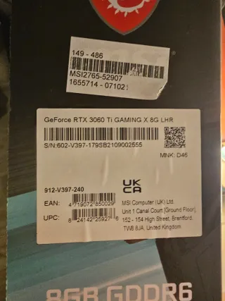 MSI RTX 3060 Ti 8GB Tarjeta Gráfica