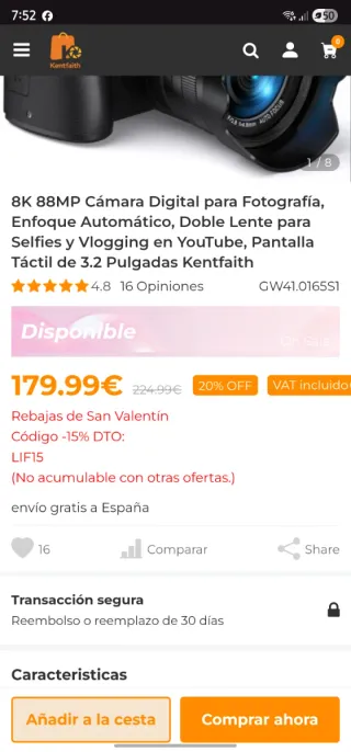 Cámara Digital DC226 8K Ultra HD.