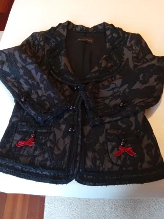 Chaqueta Purificación García Negra Encaje Talla 38