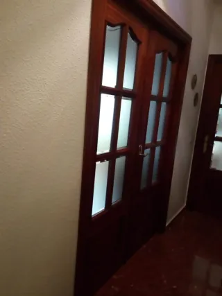 Puerta doble madera y cristal salón