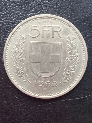 Moneda Suiza 5 Francos 1968