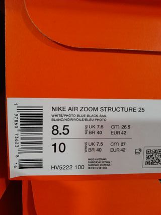 Nike Air Zoom Structure 25 White Tallas 41-42-45