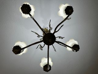 Lámpara antigua de bronce 6 brazos con cristales