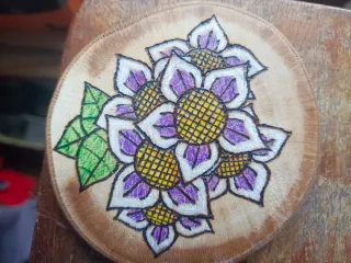 Posavasos madera pirograbados y pintados