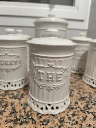 Set 6 Tarros Cocina Blancos Decorativos