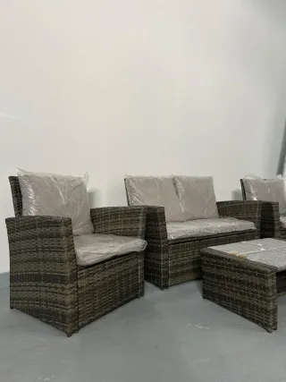 Conjunto Muebles Jardín Ratán Marrón/Gris