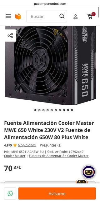 Fuente Alimentación Cooler Master MWE 650W